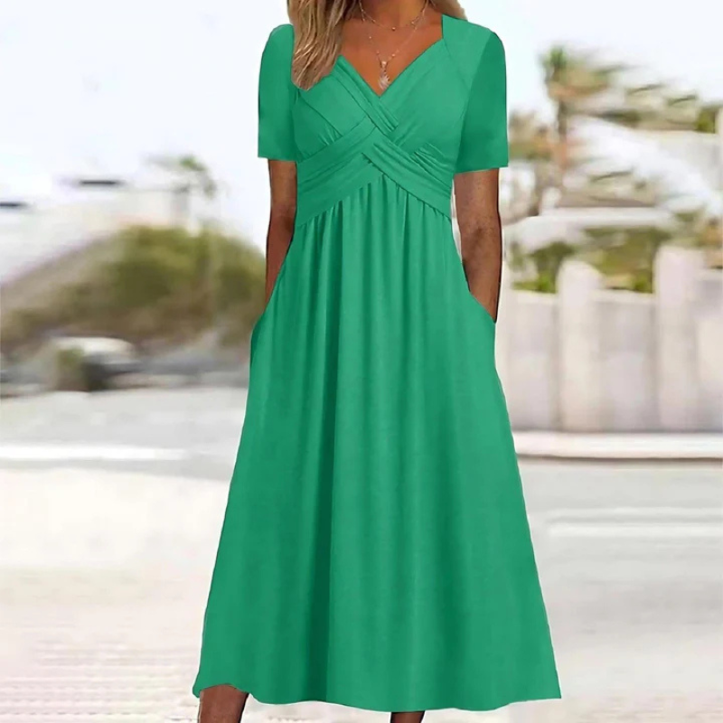 Women’s A-line midi dress | V-neck