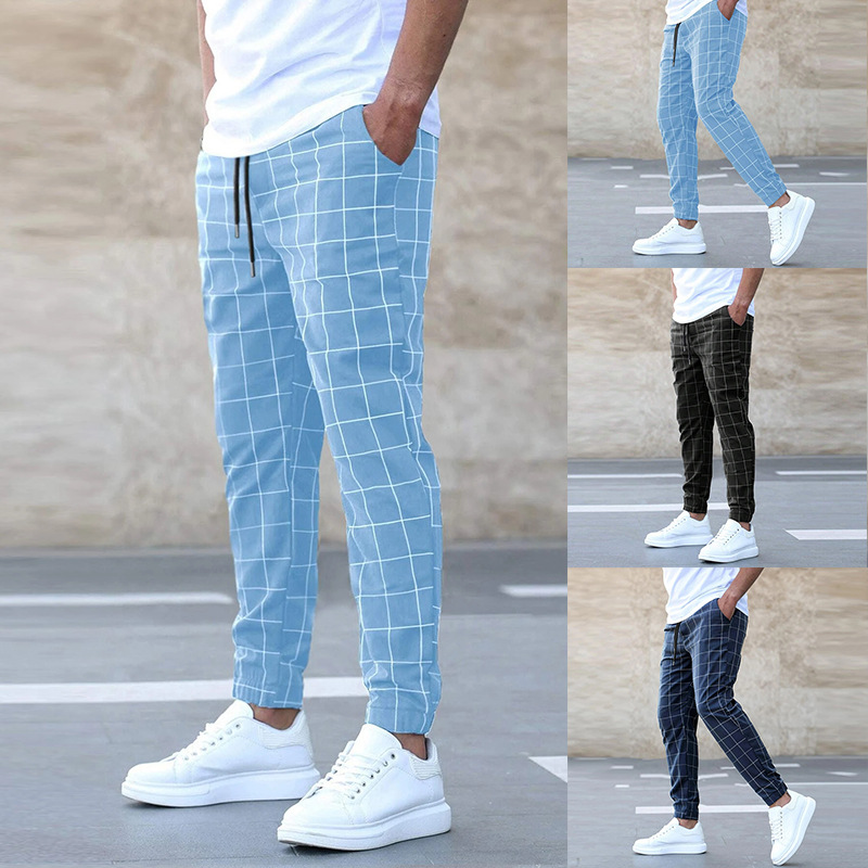 Men’s Casual Pants | Checked Drawstring