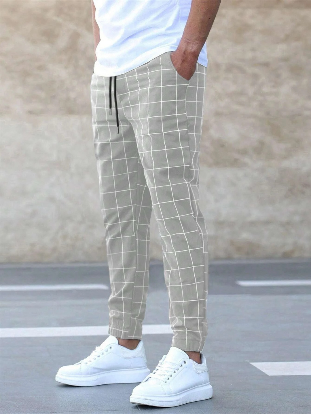 Men’s Casual Pants | Checked Drawstring
