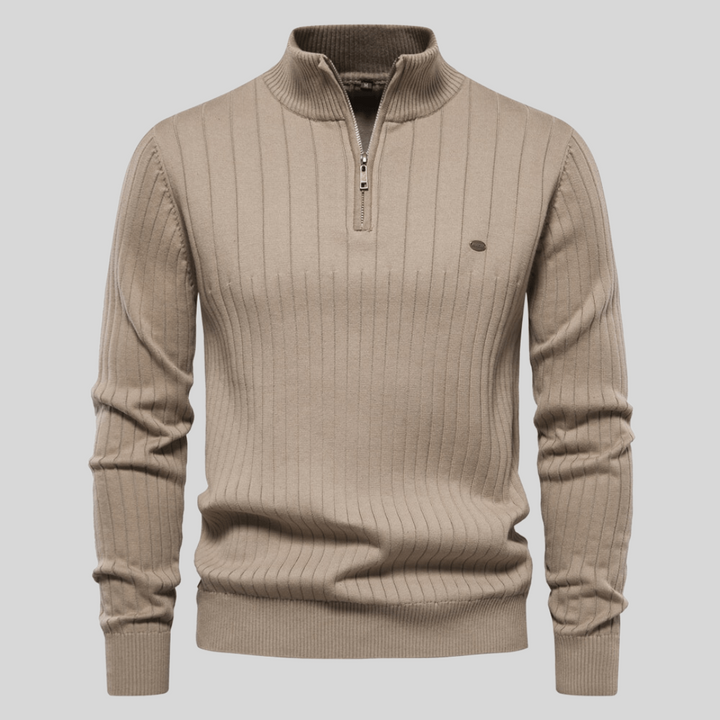 Men's knitted half zip sweater | Ribbed