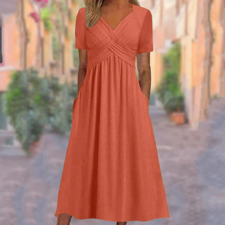 Women’s A-line midi dress | V-neck