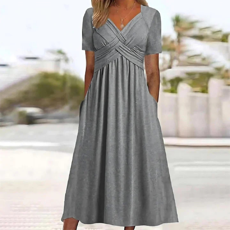 Women’s A-line midi dress | V-neck