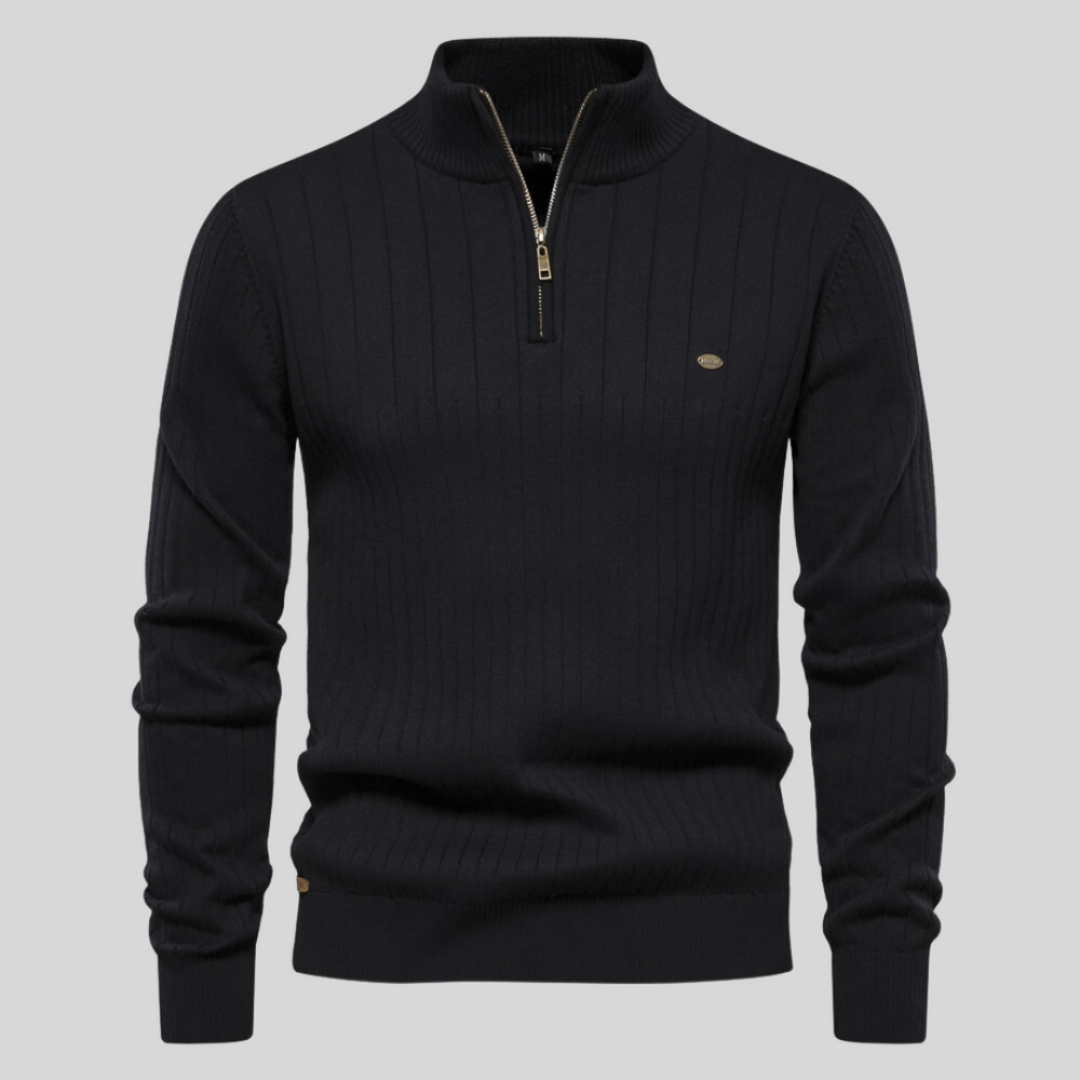 Men's knitted half zip sweater | Ribbed