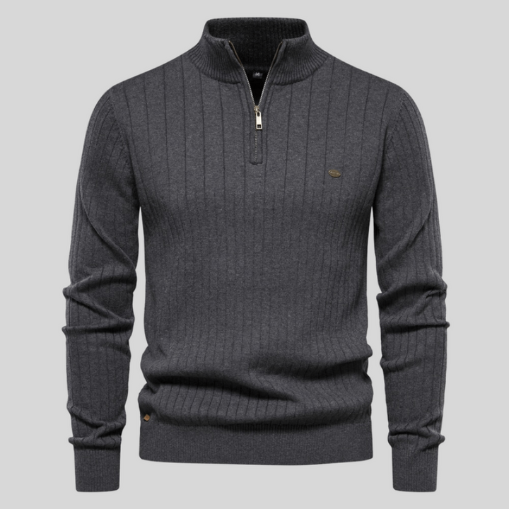 Men's knitted half zip sweater | Ribbed