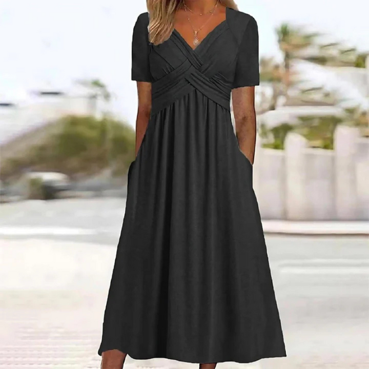 Women’s A-line midi dress | V-neck