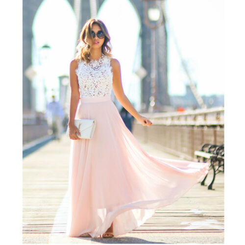 Women’s strapless lace maxi dress | Pink