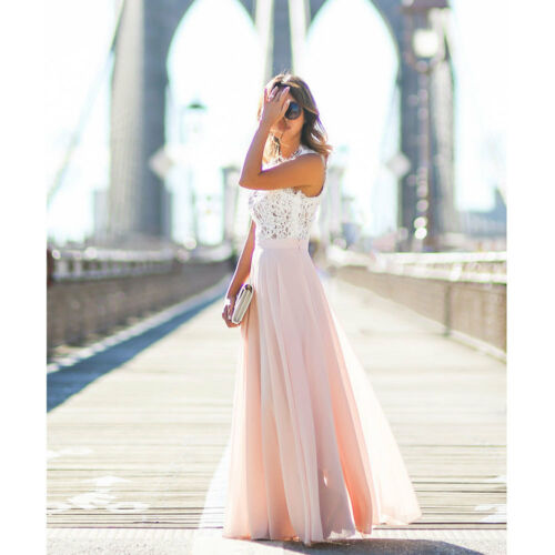 Women’s strapless lace maxi dress | Pink