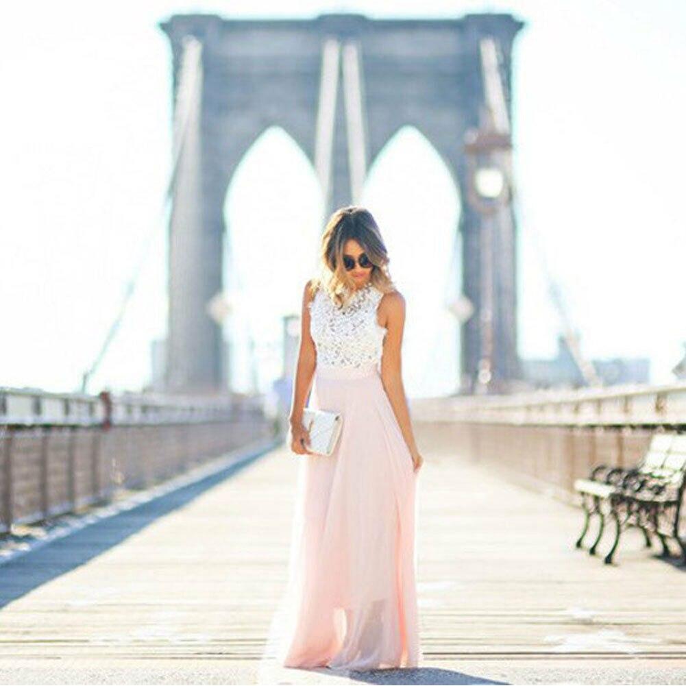 Women’s strapless lace maxi dress | Pink