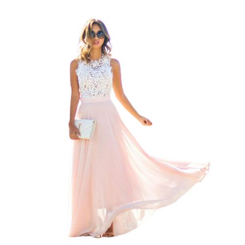 Women’s strapless lace maxi dress | Pink