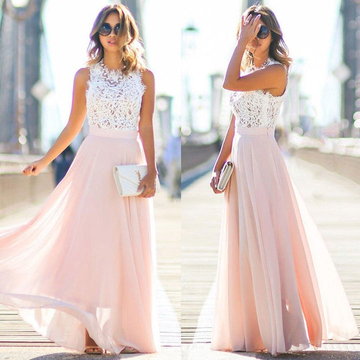 Women’s strapless lace maxi dress | Pink