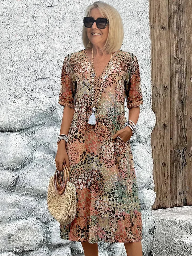 Women’s V-neck midi dress | Printed