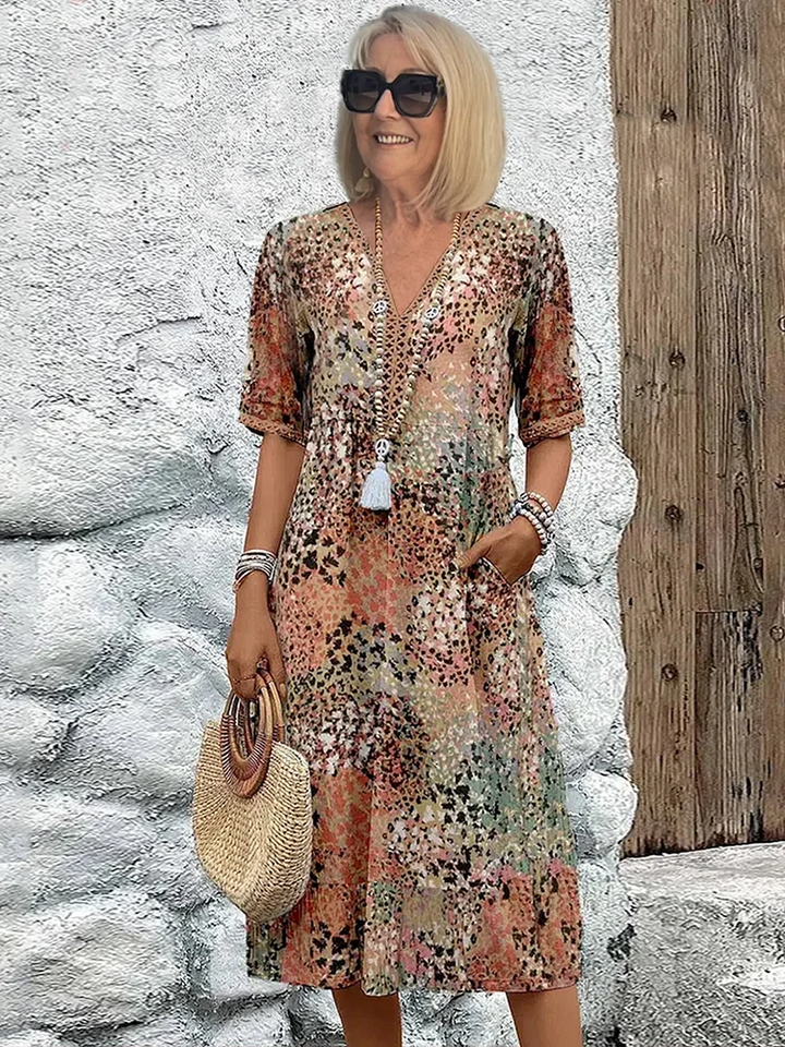 Women’s V-neck midi dress | Printed