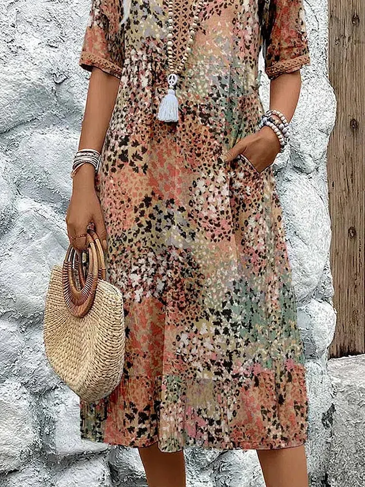 Women’s V-neck midi dress | Printed