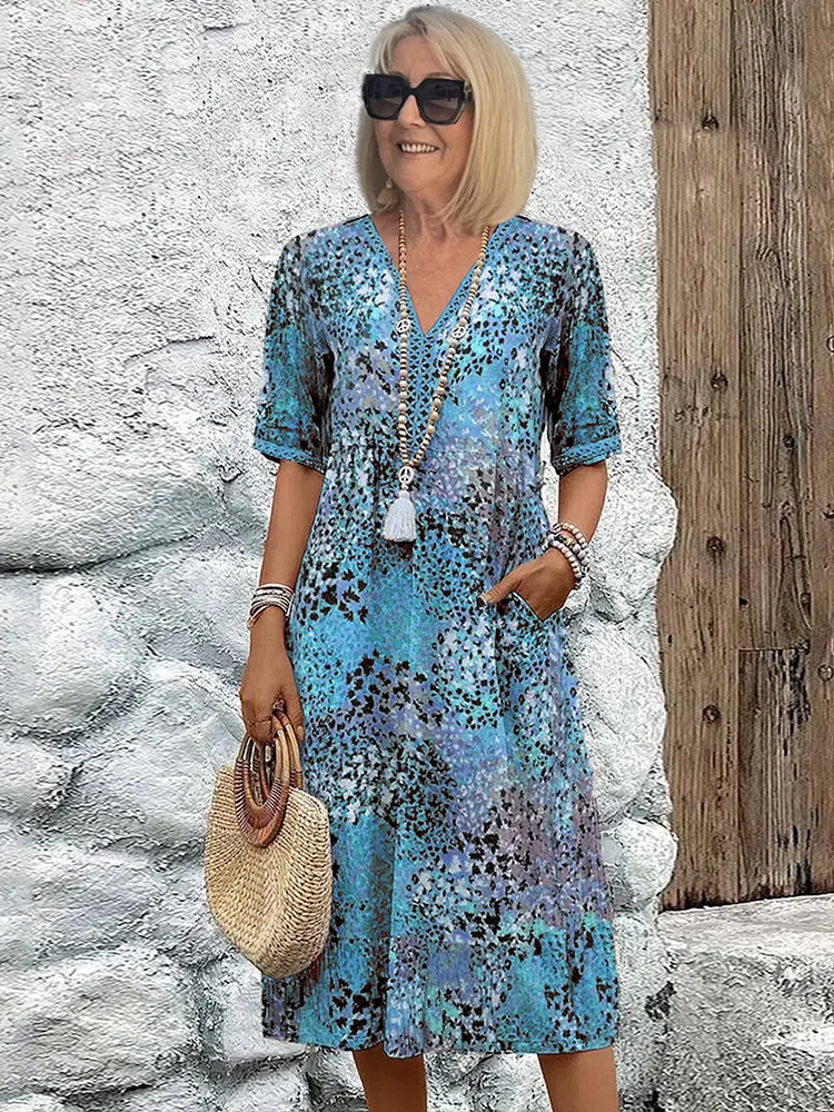 Women’s V-neck midi dress | Printed