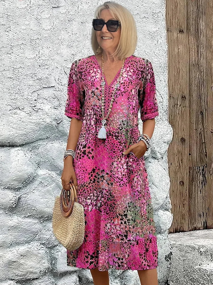Women’s V-neck midi dress | Printed