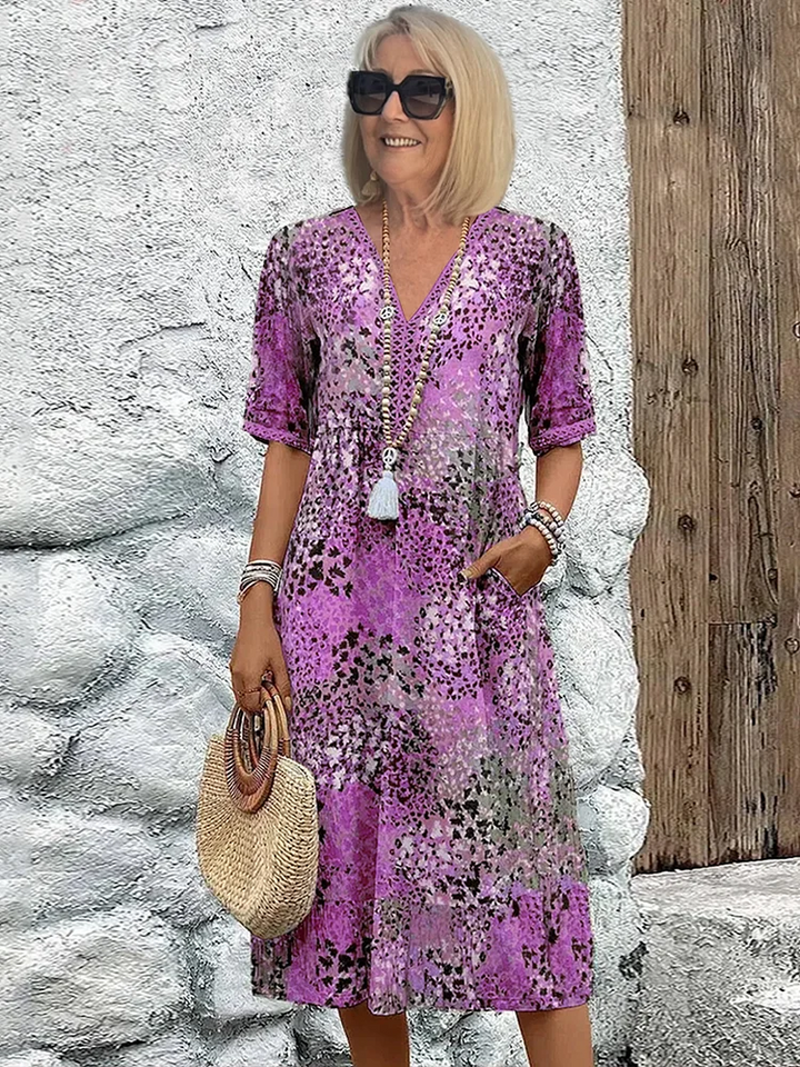 Women’s V-neck midi dress | Printed